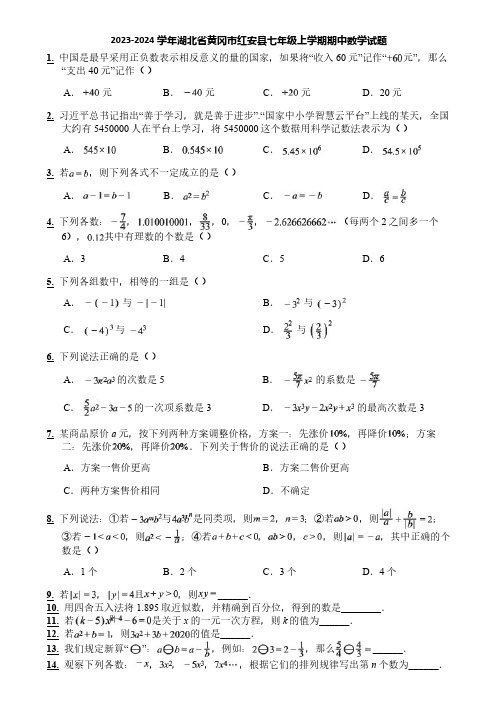 2023-2024学年湖北省黄冈市红安县七年级上学期期中数学试题