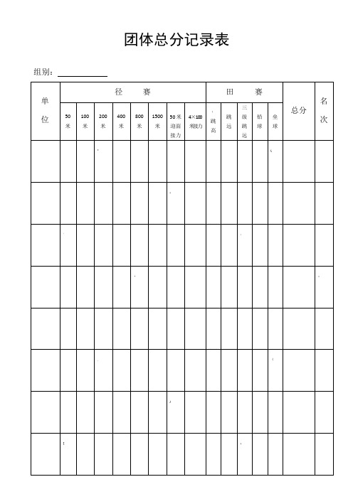 田径运动会各种用表、检录表、统计表