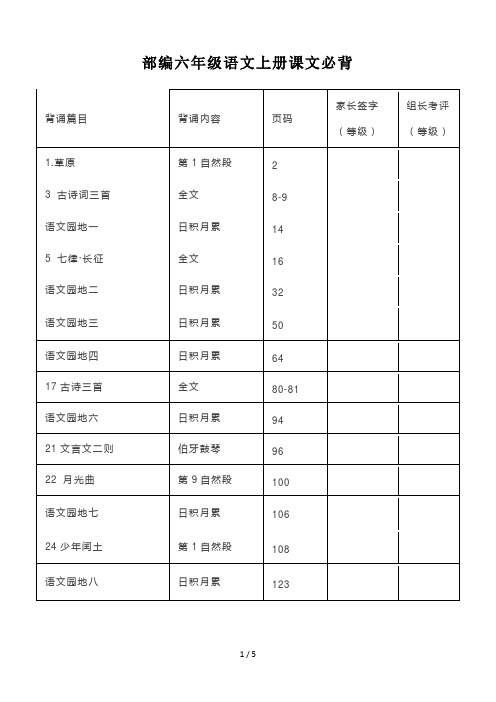 最新部编六年级语文上册课文必背