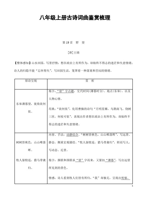 (名师整理)最新语文中考《 八年级上册古诗词曲鉴赏梳理》专题训练(含答案解析)