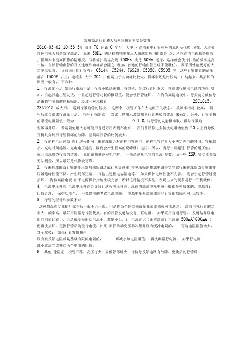 常用高清行管和大功率三极管主要参数表