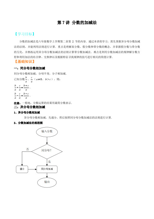 沪教版六年级数学讲义 第7讲 分数的加减法