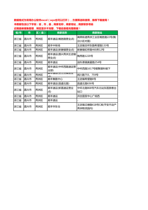 2020新版浙江省嘉兴市秀洲区顺丰快递工商企业公司商家名录名单联系电话号码地址大全13家