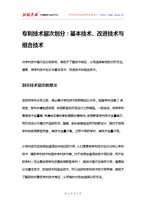 专利技术层次划分：基本技术、改进技术与组合技术