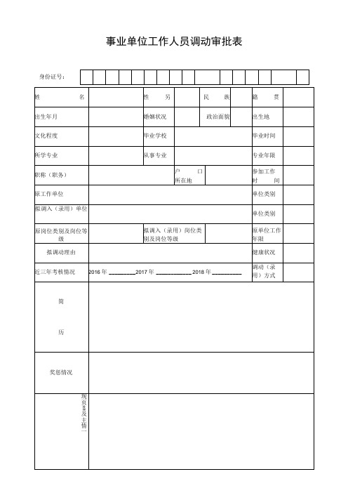 事业单位工作人员调动审批表