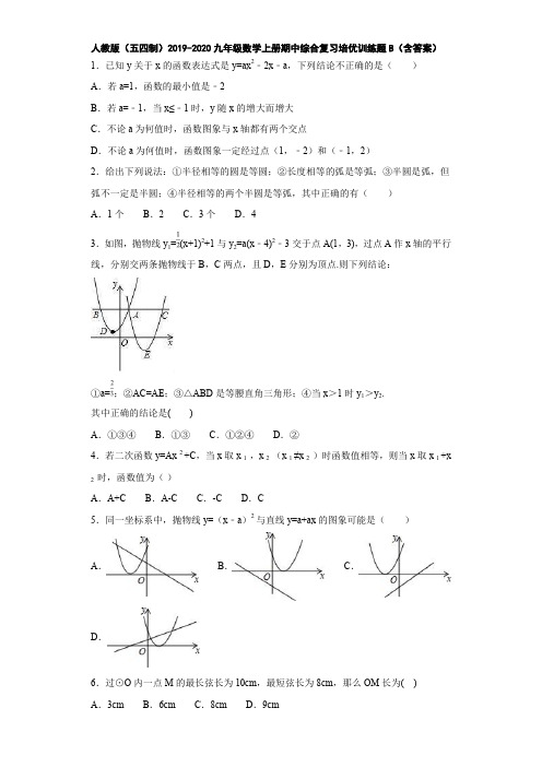 人教版(五四制)2019-2020九年级数学上册期中综合复习培优训练题B(含答案)