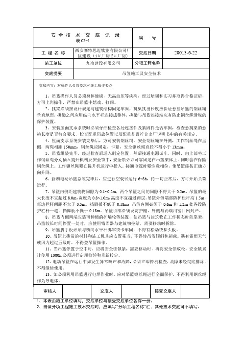 吊篮施工操作安全技术交底1