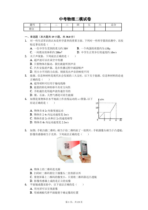 山东省临沂市2020年中考物理二模试卷