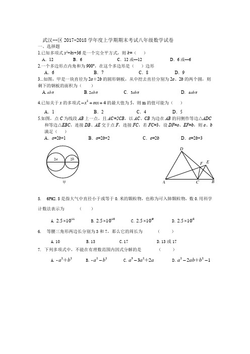 2017-2018武汉市八上期末数学试卷精选