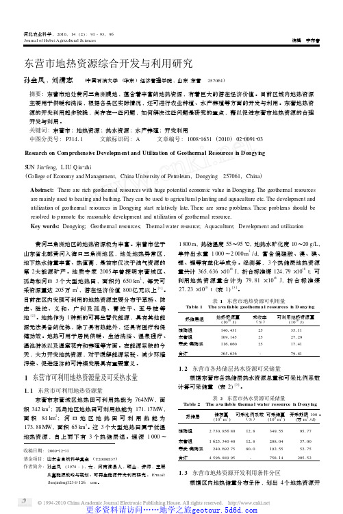 东营市地热资源综合开发与利用研究