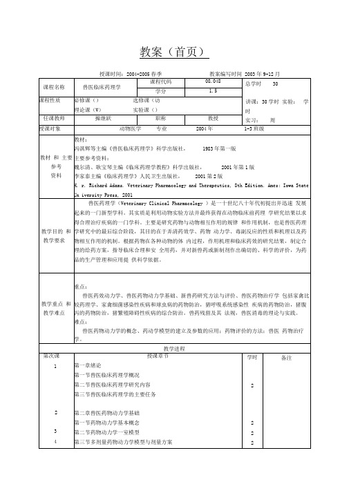 兽医临床药理学教案