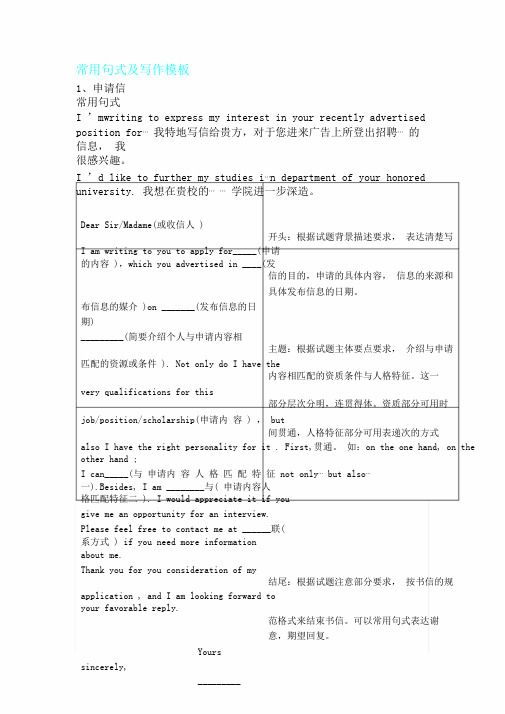 完整版高中英语书信常用句式及写作实用模板