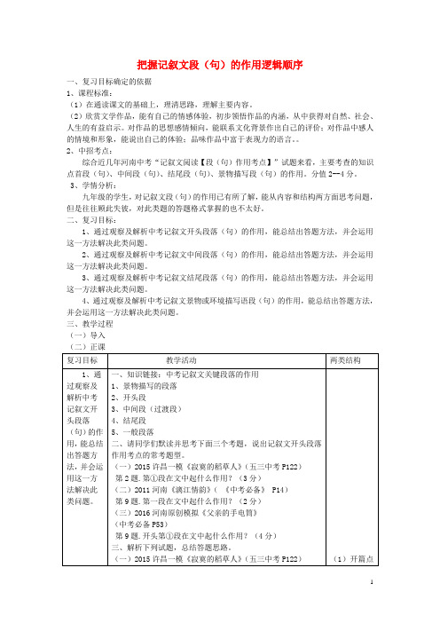 中考语文 专题复习三 记叙文阅读 段(句)的作用教案设计