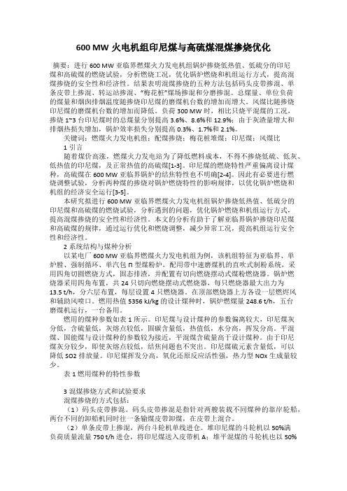 600 MW火电机组印尼煤与高硫煤混煤掺烧优化