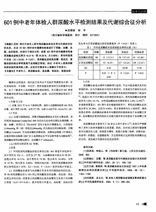 601例中老年体检人群尿酸水平检测结果及代谢综合征分析