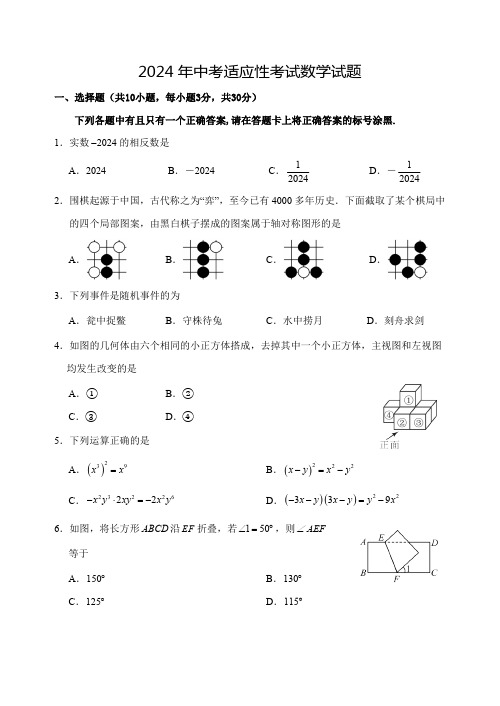 2024年湖北省随县中考适应性考试数学试题(含答案)