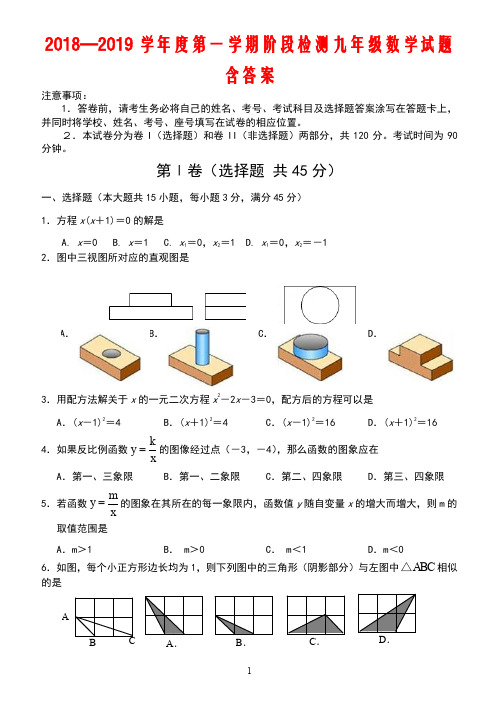 2018—2019学年度第一学期阶段检测九年级数学试题含答案