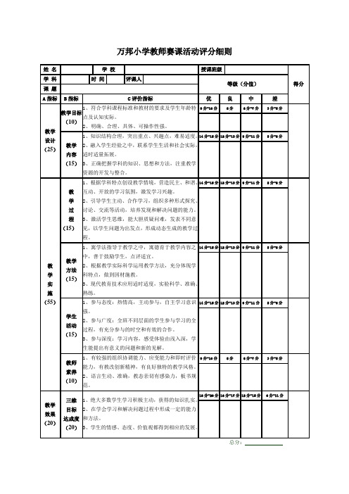 教师赛课评分标准