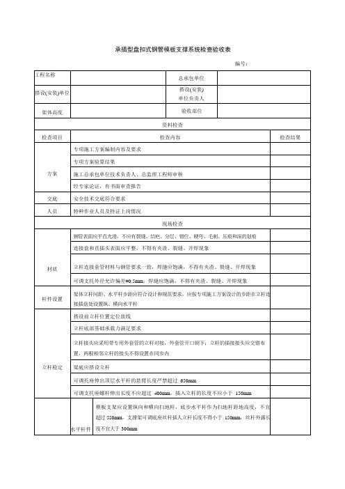 表 C13-6承插型盘扣式钢管模板支撑系统检查验收表