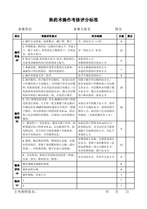 换药术操作考核评分标准