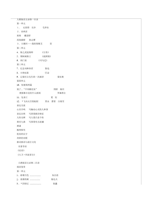 人教版高中语文必修目录和选修目录