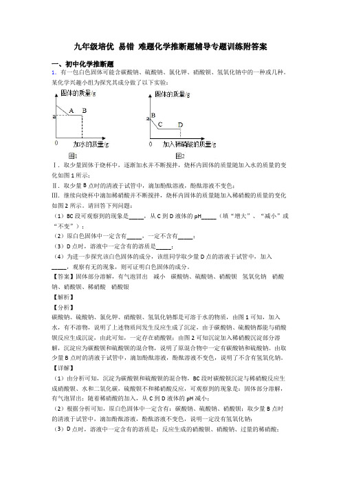 九年级培优 易错 难题化学推断题辅导专题训练附答案