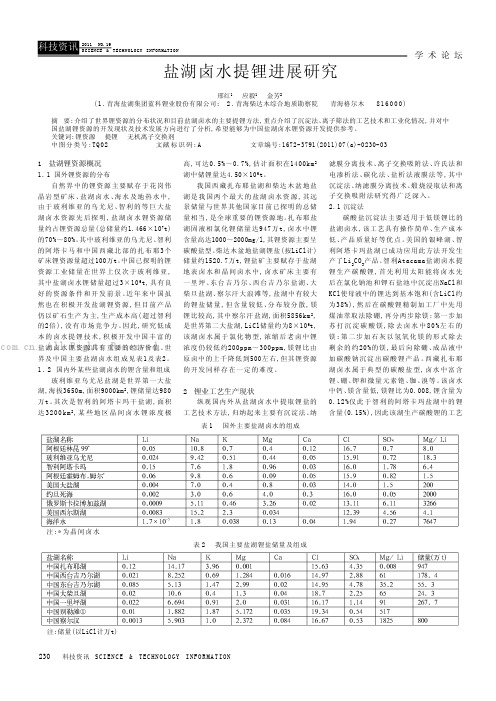 盐湖卤水提锂进展研究