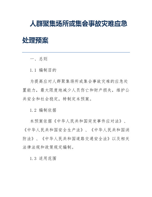 人群聚集场所或集会事故灾难应急处理预案