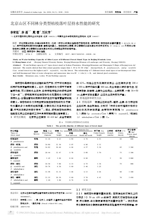 北京山区不同林分类型枯枝落叶层持水性能的研究