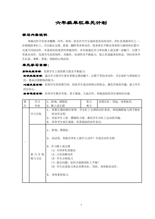 六年级单杠单元计划