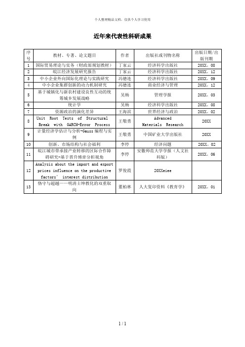 近年来代表性科研成果