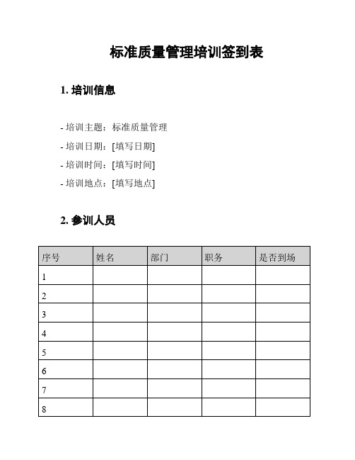 标准质量管理培训签到表