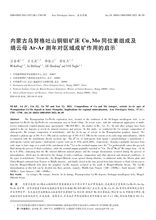 24312636_内蒙古乌努格吐山铜钼矿床Ｃｕ、Ｍｏ同位素组成及绢云母Ａｒ