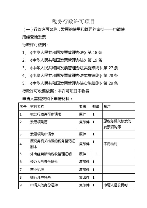 国税局行政许可项目