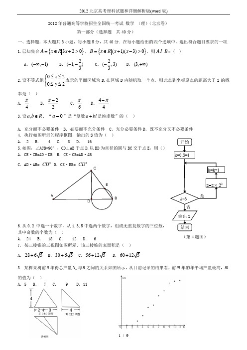 2012北京高考理科试题和详细解析版(word版)