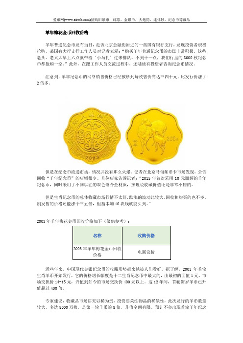 羊年梅花金币回收价格