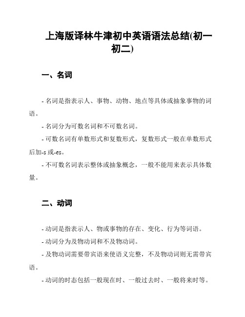 上海版译林牛津初中英语语法总结(初一初二)