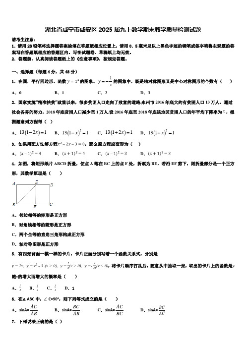 湖北省咸宁市咸安区2025届九上数学期末教学质量检测试题含解析