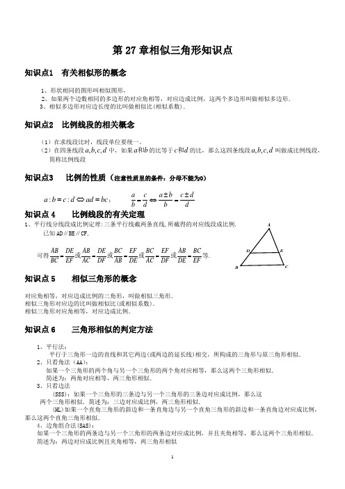 (完整版)人教版第27章相似三角形知识点总结