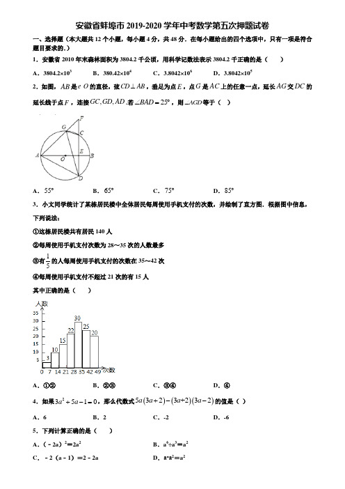 安徽省蚌埠市2019-2020学年中考数学第五次押题试卷含解析