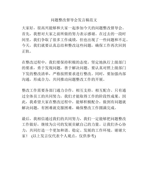 问题整改督导会发言稿范文