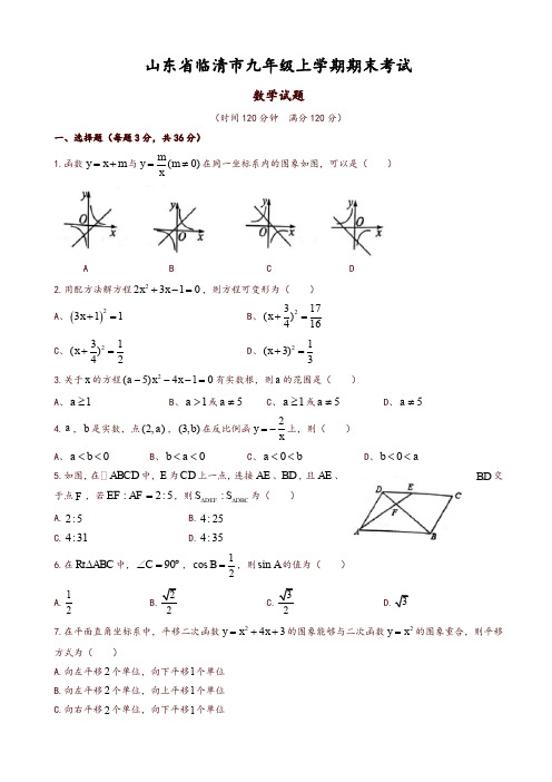 2019年山东省临清市九年级上册期末考试数学试题有答案-推荐