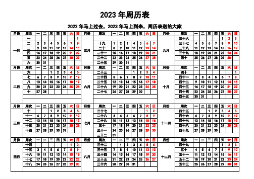 2023年周历表(2022年12月30日上传)可编辑非图片版