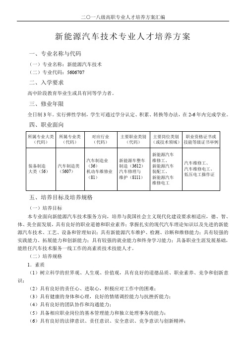 新能源汽车技术专业人才培养方案[001]