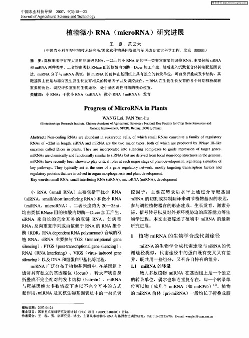 植物微小RNA(microRNA)研究进展