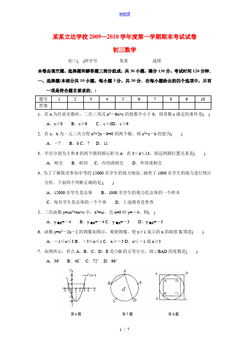 江苏省苏州中学初中校(立达学校)2010届九年级数学上学期期末考试试题(无答案)人教版