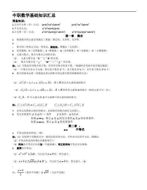 山东省春季高考数学基本知识点