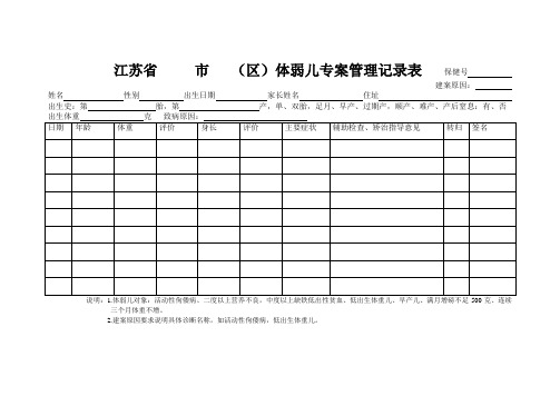 体弱儿专案管理记录表