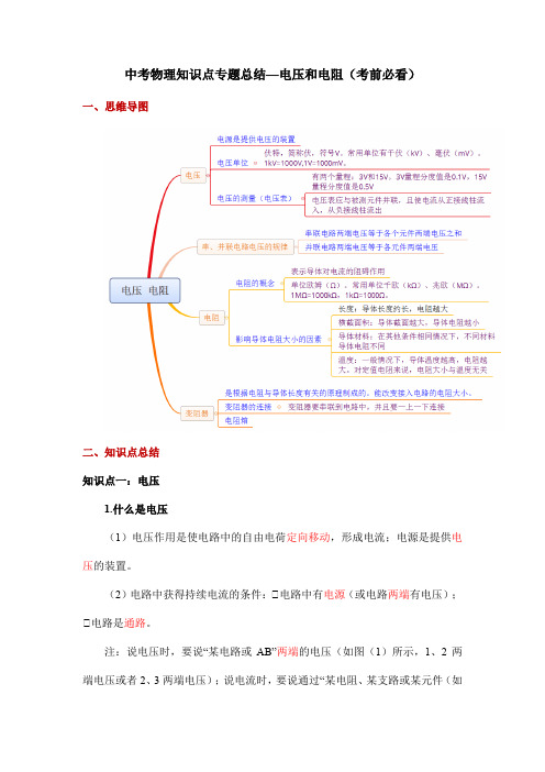 中考物理知识点专题总结—电压和电阻(考前必看)