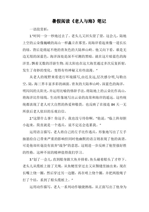暑假阅读《老人与海》笔记(2000字).docx